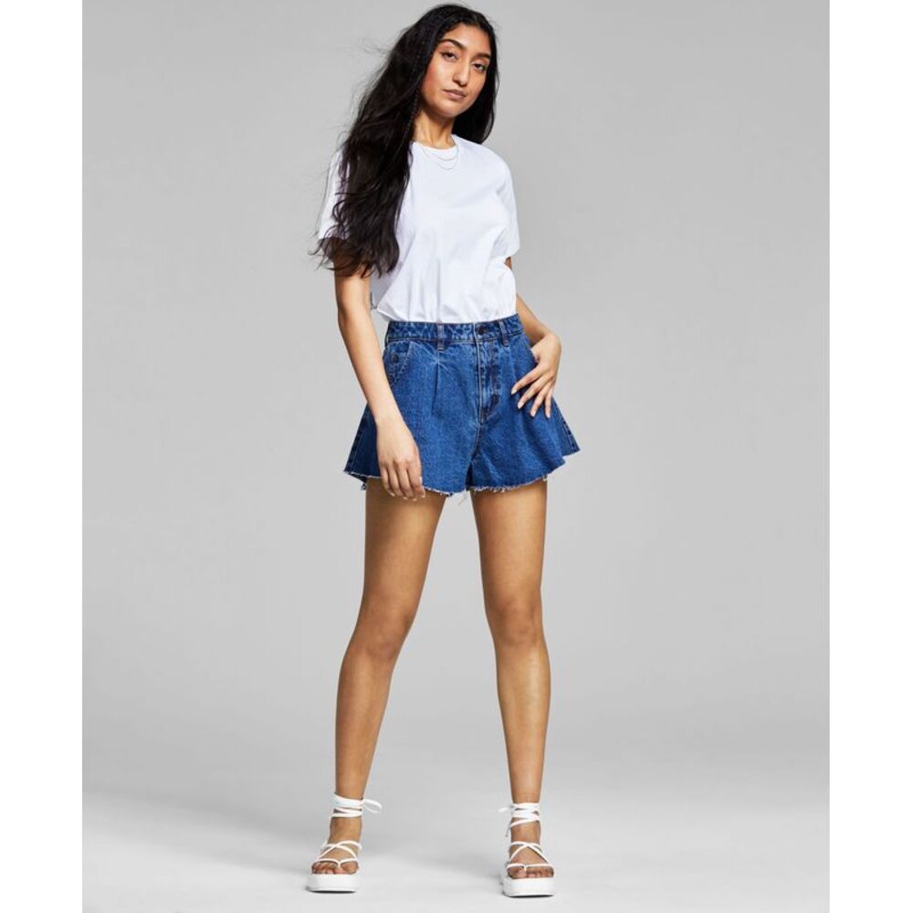 And Now This Now This Womens Cotton Denim Trumpet Shorts
